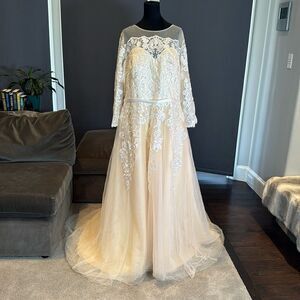 Women’s Long Sleeve Yellow Wedding Formal Party Dress Small Train Size XXL